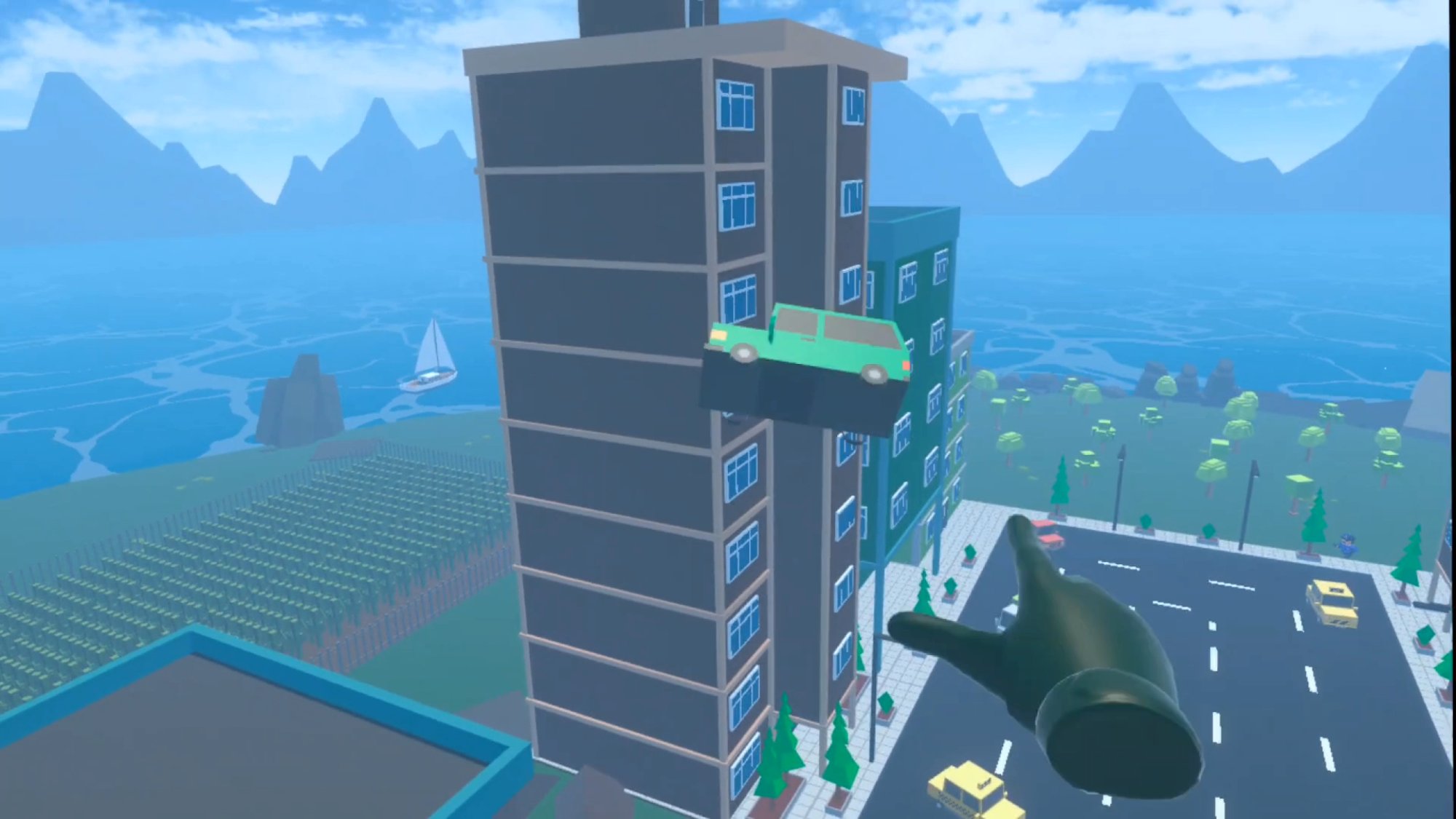 City overview with helicopters and tanks